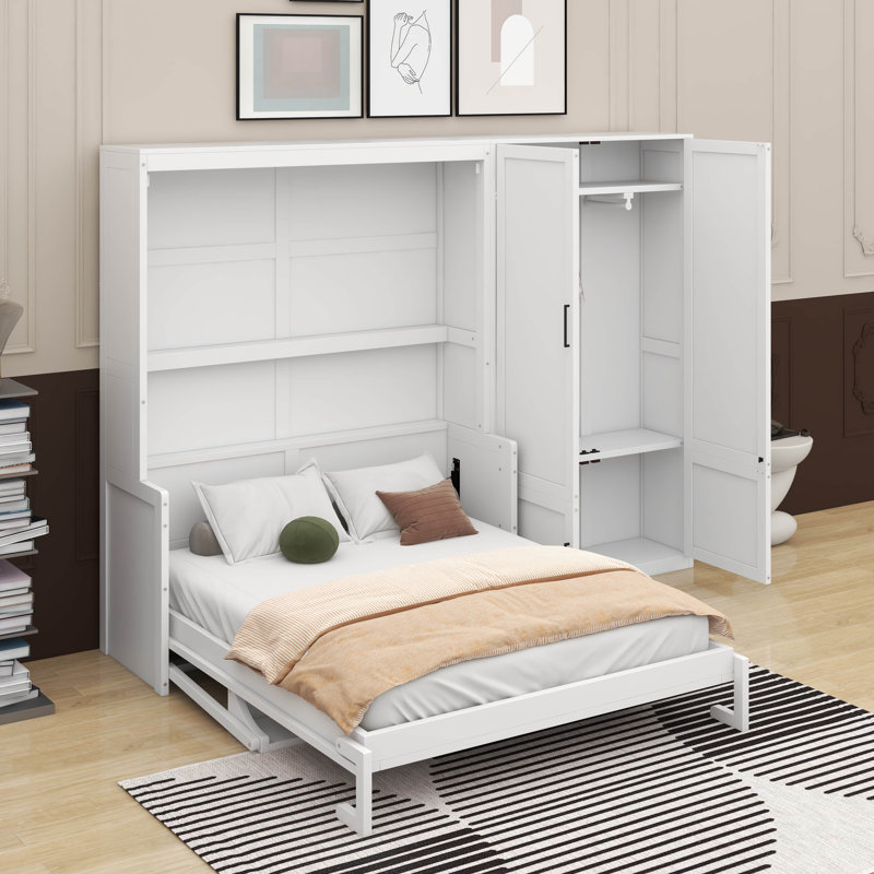 Queen Murphy Bed With Closet, White