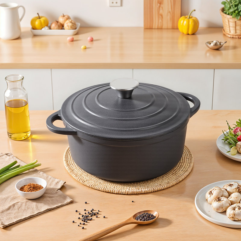 Living And Home 4L Cast Iron Stock Pot, Black