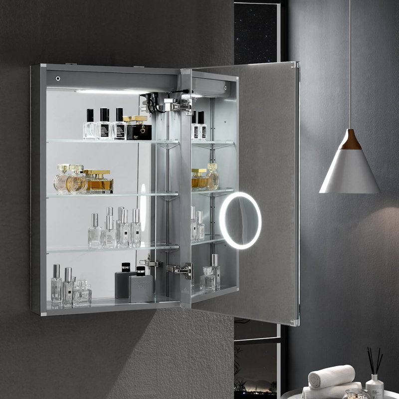 Armoire à pharmacie pour salle de bain 24 po x 32 po Blossom avec miroir, miroir de maquillage 3X, gradateur de lumière, désembueur, prise USB et prise