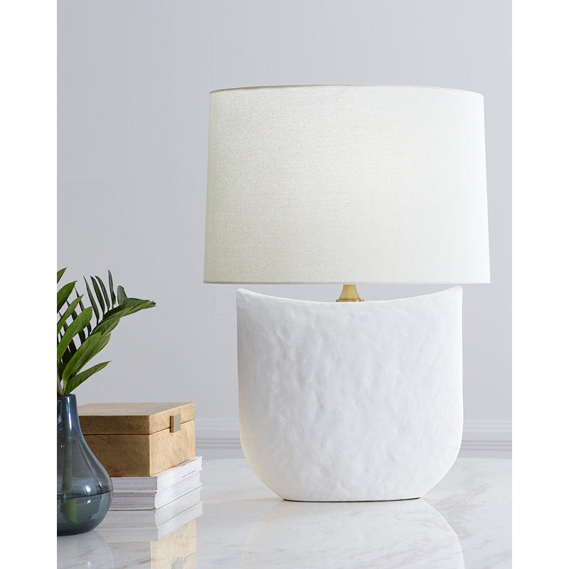 Matte White Ceramic Table Lamp with Linen Shade