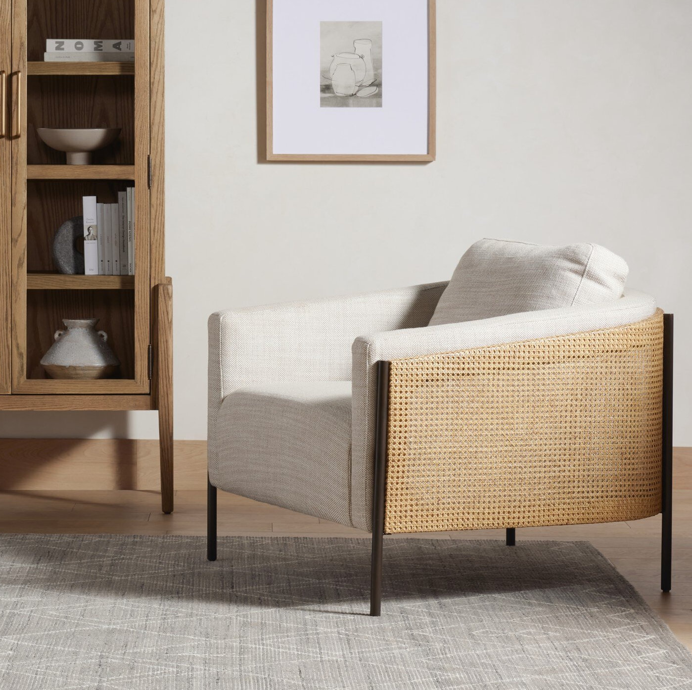 Aurelina Linen Armchair, Gable Taupe Polyester Blend, Light Brown