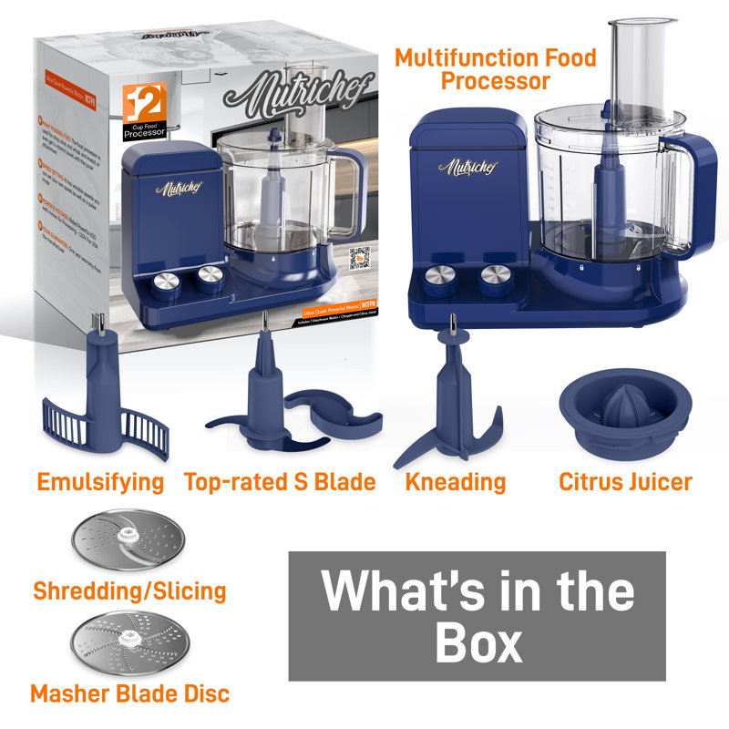 NutriChef Royal Blue Multifunction Food Processor with 2L Capacity