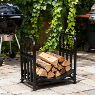 Support à bois de chauffage avec éléments de Noël - Support de rangement intérieur et extérieur pour foyer et patio - Organisateur de support à bûches thermolaqué