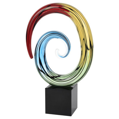 Murano Style Art Glass 10" Rainbow Swirl Centerpiece On Black Crystal Base