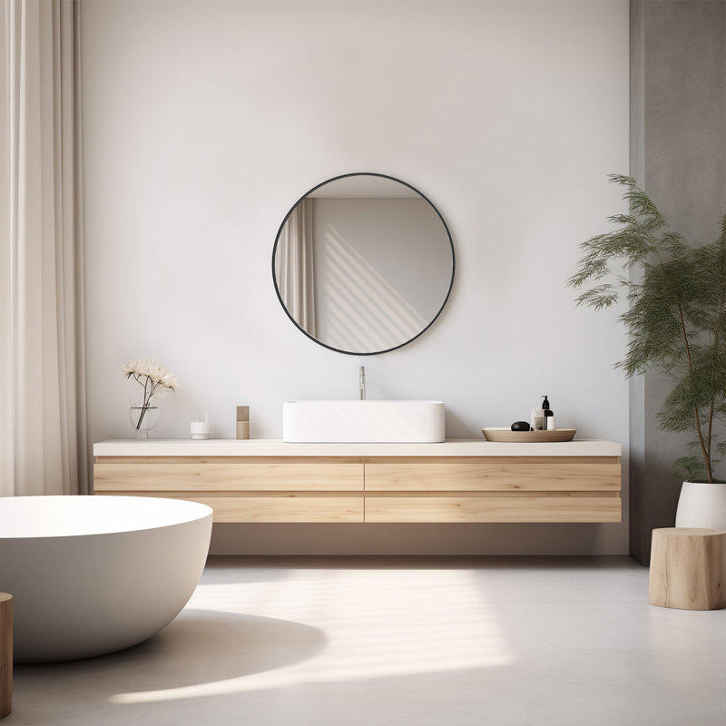 Miroir rond pour salle de bain, Noir