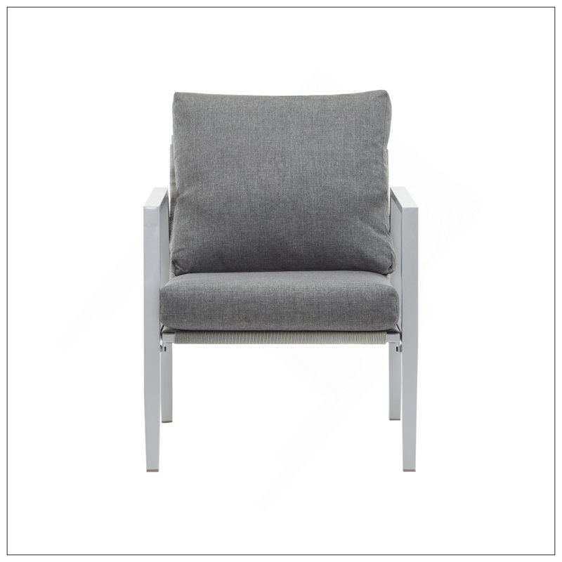 Méridienne moderne en aluminium avec détails de corde élégants et coussins moelleux pour les espaces polyvalents, Gris clair