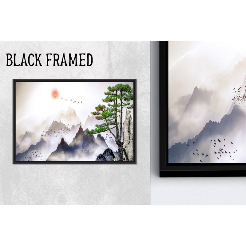Toile imprimée: paysage de montagne japonais, art encadré noir 1P, 47,3 po H x 102,4 po l