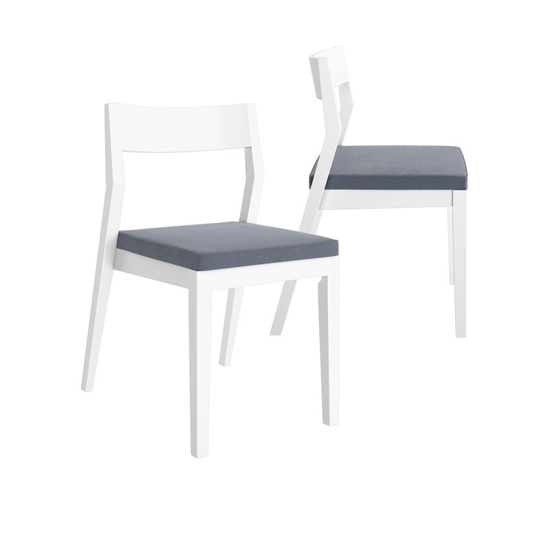Modern Solid Wood Dining Chair with Upholstered Cushion (2 Pack), Slate, White