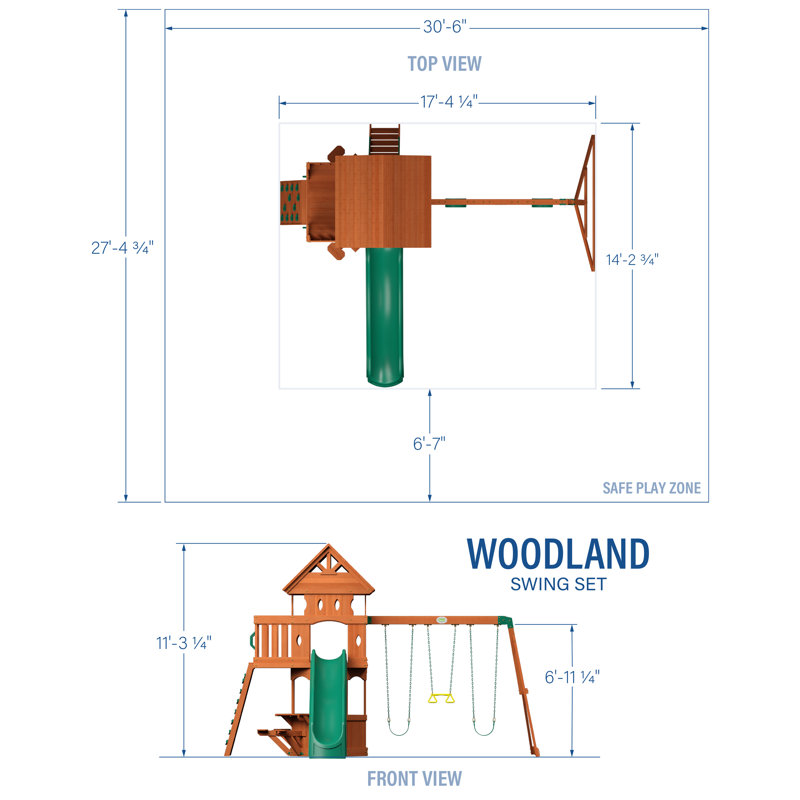 Woodland Cedar Wood Playset with Green Slide and Swings