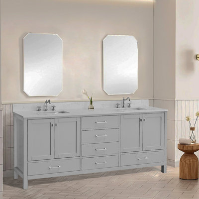 Meuble-lavabo autoportant avec cadre double en bois massif 84 po