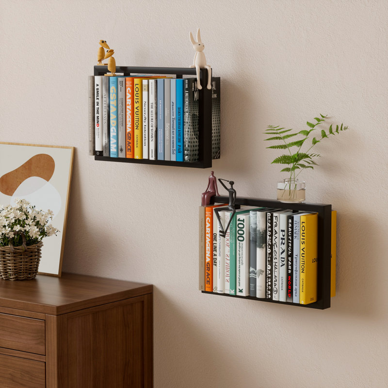 Floating Bookshelf, Wall-Mounted Rectangle Book Frame, Book Storage, Design for Bedroom or Living Room in Black