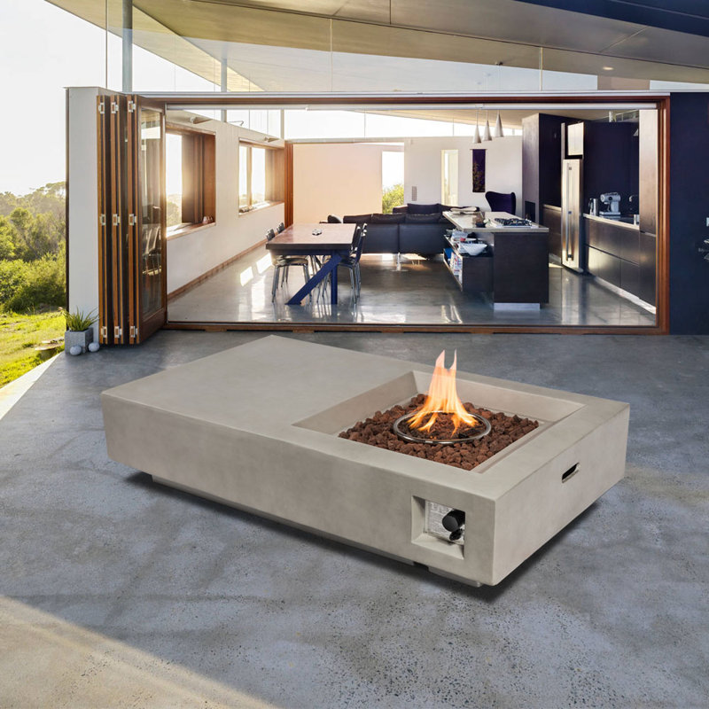 Barnaba 13.8" H x 60" W Concrete Outdoor Propane Fire Pit Table with Extra Big Space as Coffee Table and Foot Rest 60000BTU