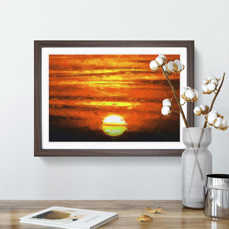 Orange Sunset - Picture Frame Painting Print, 27cm H x 36cm W x 2cm D, Walnut Framed