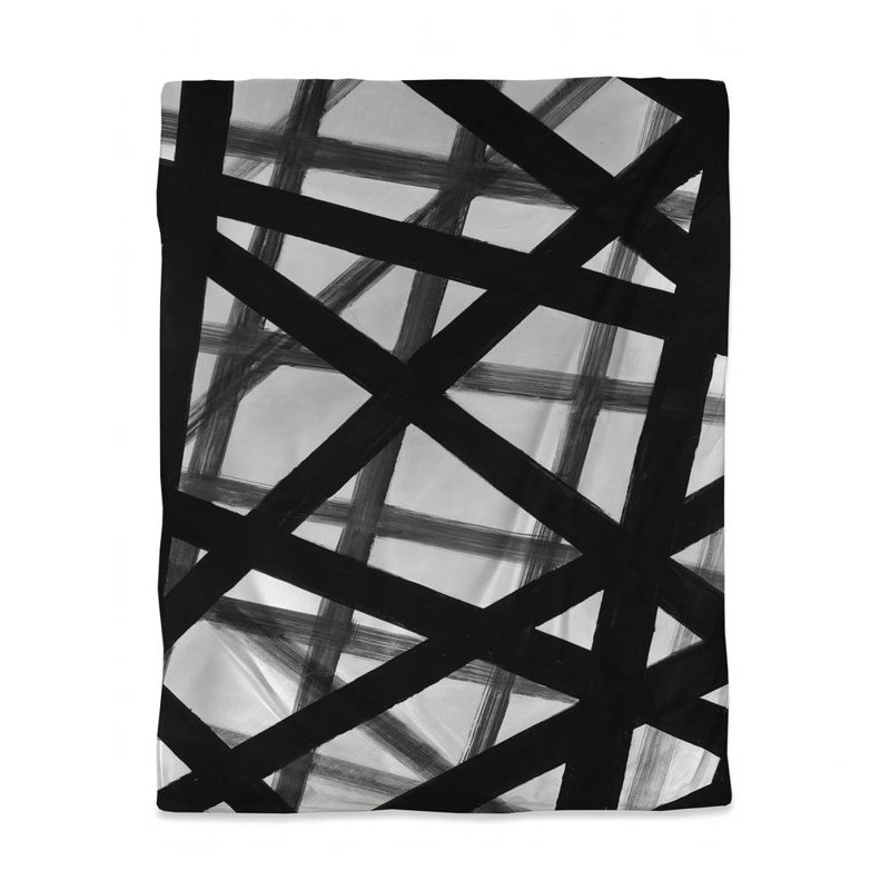 Polyester Sateen Duvet Cover, Twin Duvet, Blue Abstract Bold Lines