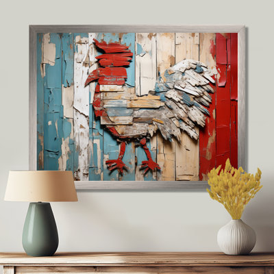 Coq rustique en bois Peck I - Art mural de poulet pour le salon