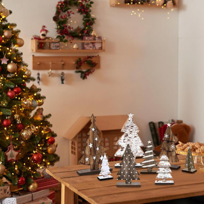 8 Pcs Wooden Christmas Trees Tabletop Decor Rustic Christmas Decor Wooden Trees Sign For Home Office Fireplace Farmhouse Party Xmas Centerpieces (Retro)