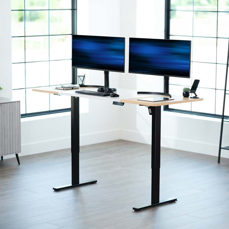 Bureau debout électrique Vivo, L 70,9 po, Noir, Blanc / bois clair