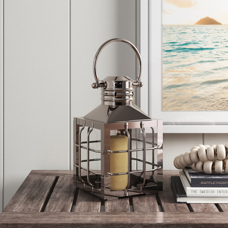 Stainless Steel Tabletop Lantern, 11" H x 6.25" W x 6.25" D