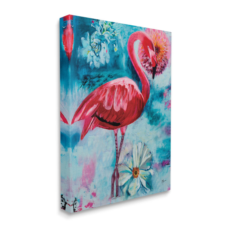 «Modern Flamingo and Blooms» par Linda McClure, H 20 po x l 16 po x P 1,5 po