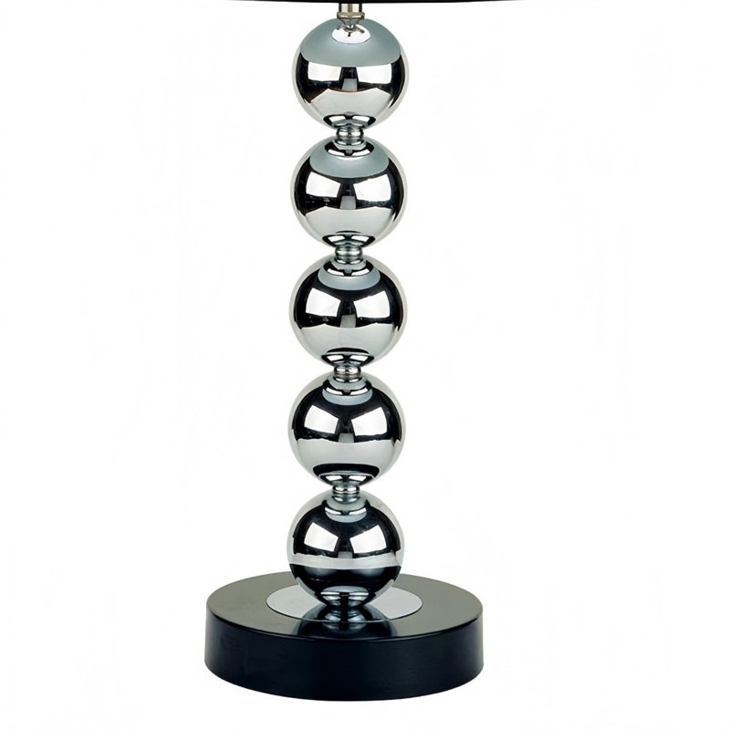 Lampe de table haute 30 po en métal avec finition chromée, abat-jour en tissu noir