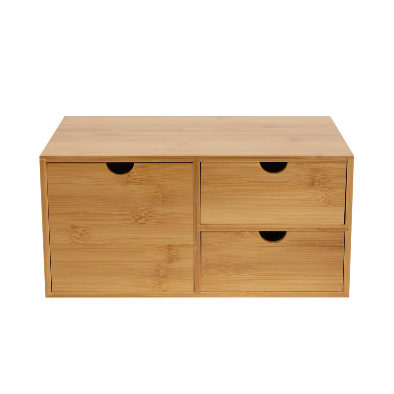 Adalard Mini Bamboo Desk Drawer Tabletop Storage Box with Three Drawers