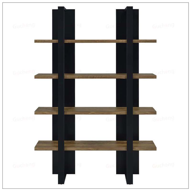 Bibliothèque moderne à 4 tablettes avec tablettes ouvertes, rangement spacieux et finition élégante à deux tons pour un décor polyvalent.