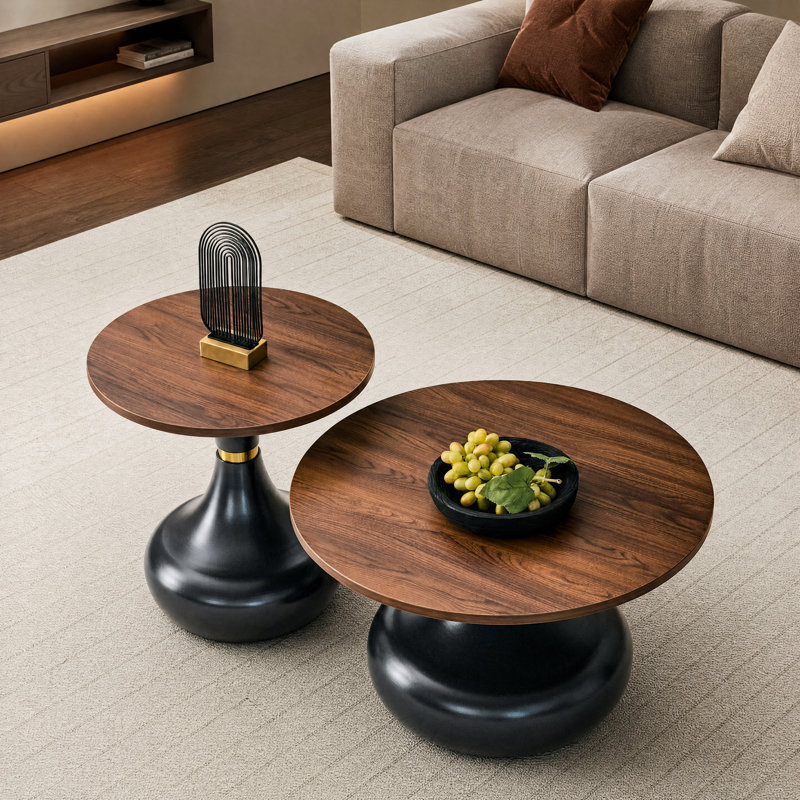 Living Room Table Set, Brown/Black