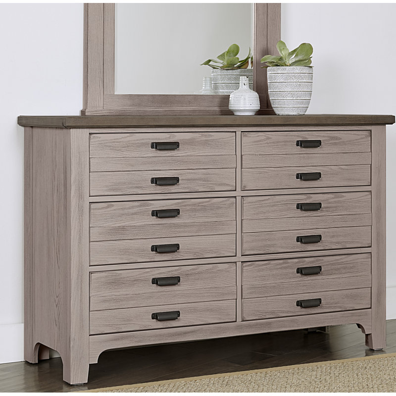 Commode double 6 tiroirs avec miroir Erving, Gris Douvres