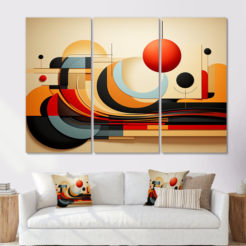 «Echoing Ellipse Beige», art mural géométrique, H 28 po x l 36 po x P 1 po, Toile tendue