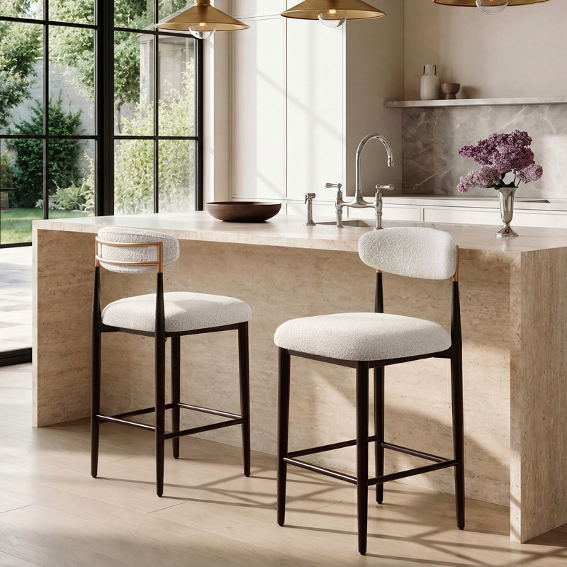 Tabouret de bar et de comptoir moderne rembourré Boucle (ensemble de 2), White