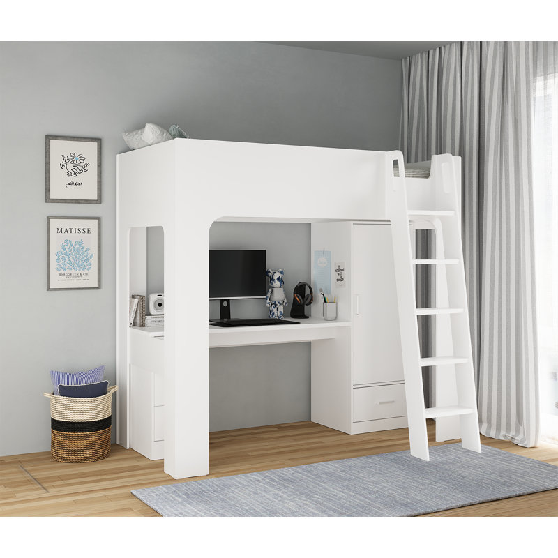 Creline High Sleepers with Storage Included with Built-in Ladder Included with Desk Included, White