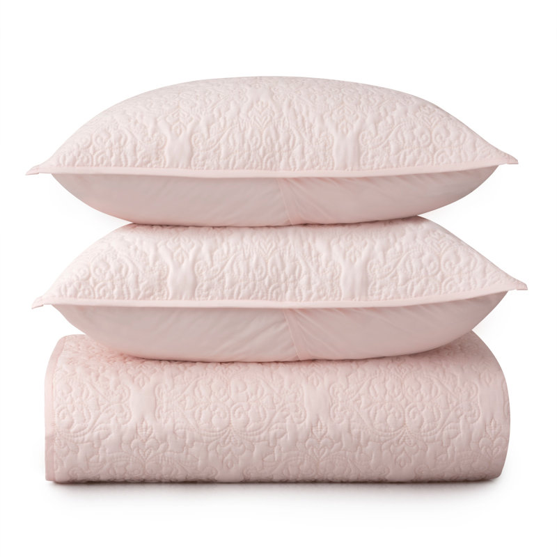 Ensemble de courtepointe standard en coton 200 pièces 3 pièces, Grand renoncement + 2 grandes taies décoratives, Rosé