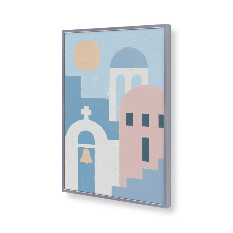 Santorini Sunlit Dreams II, reproduction encadrée, Encadrement de coin ouvert en chrome poli, H 15,25 po x l 12,25 po