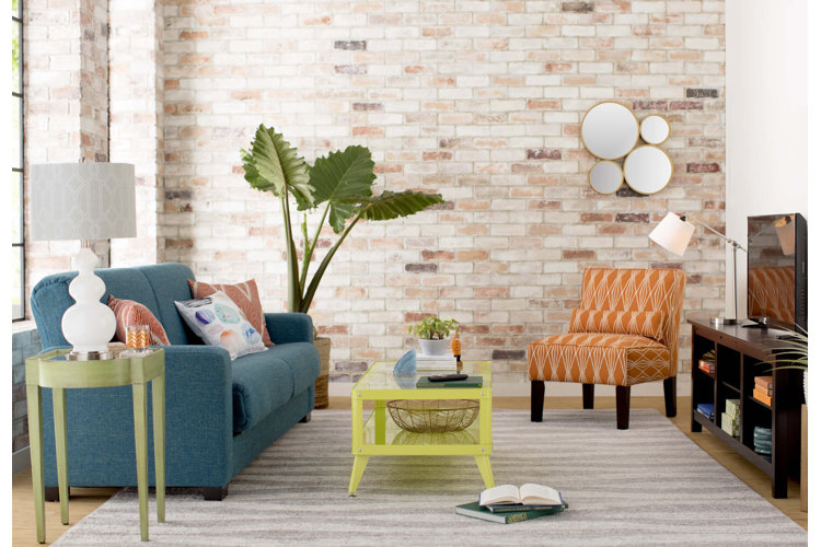 traditional living room with patterned slipper accent chair