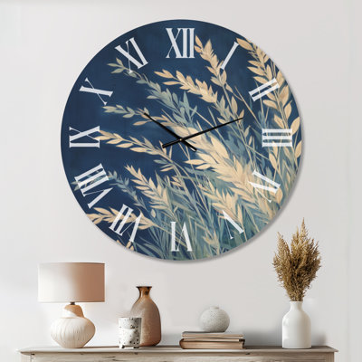 Moonlit Coastal Grass - Beach Wall Clock, Wood Print