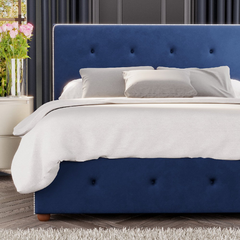 Upholstered Ottoman Bed, Double (4'6), Navy