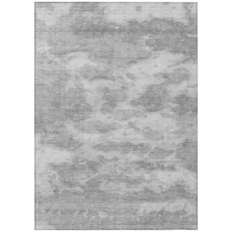 Tapis extérieur lavable abstrait argenté et gris 8 pi x 10 pi