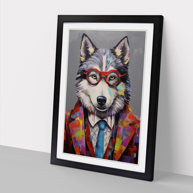 Husky Modern - Single Picture Frame Print on Wood, Black, 34cm H x 25cm W x 2cm D