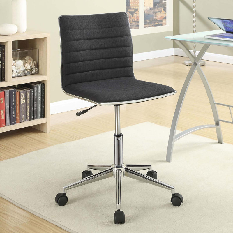 Chaise de bureau chromée sans accoudoirs avec roulettes, Noir