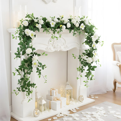 6Ft Artificial Rose Eucalyptus Garland With Flowers, Faux Greenery Decoration