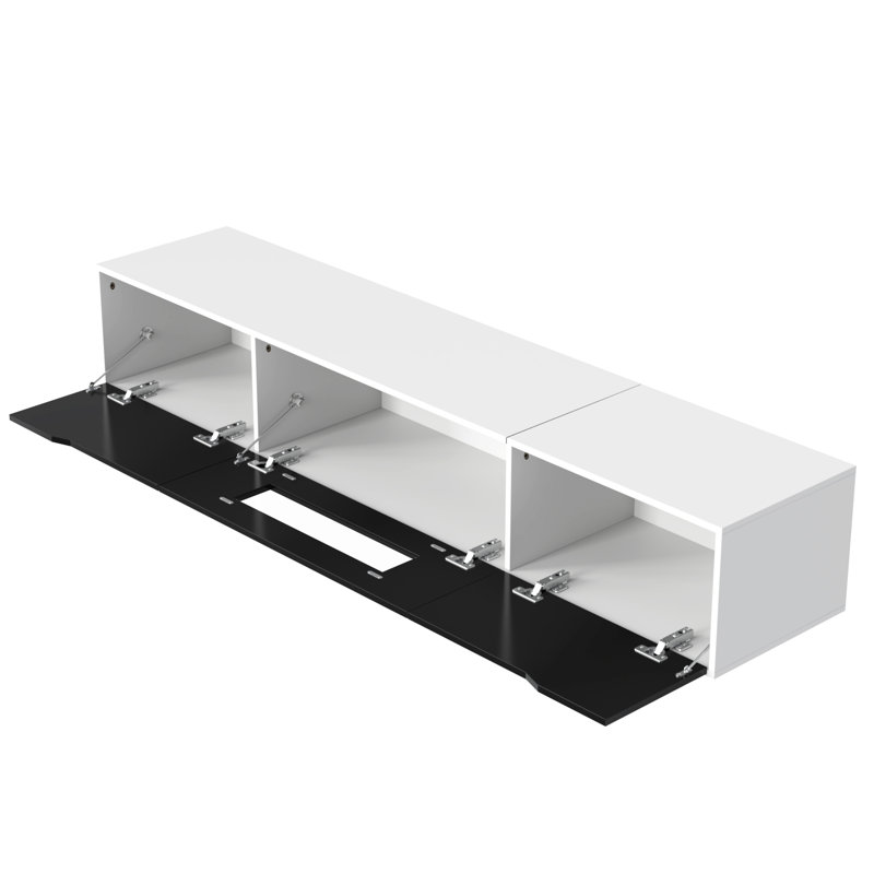 Floading TV Stand with LED Lights,Low Media Console for TVs Up To 80 Inch, White/Black