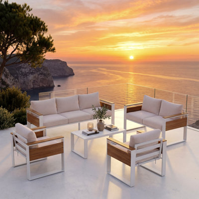 7-Person Aluminum Patio Sectional Conversation Set With Coffee Table & Thick Cushions