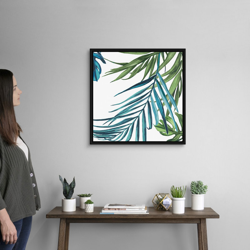 Reproduction d’art sur toile, "Palm Leaves III" par Eva watts, Cadre noir, H 26 po x l 26 po x P 1,75 po