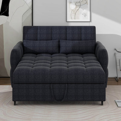 Loveseat Sofa Bed With Adjustable Backrest, USB Ports & Two Lumbar Pillows