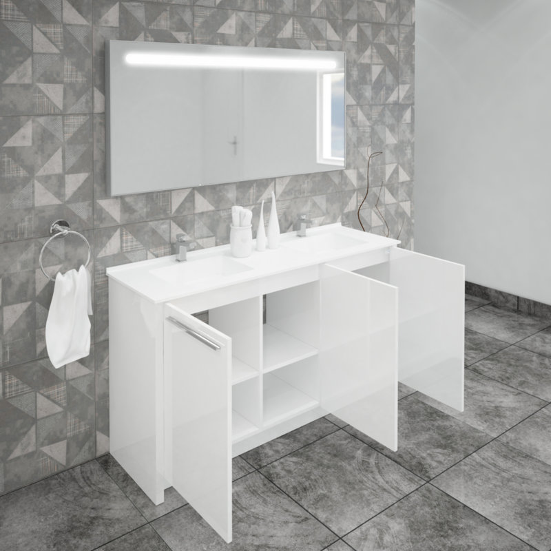 Tornillo 63'' Double Bathroom Vanity with Solid Surface Top, Glossy White