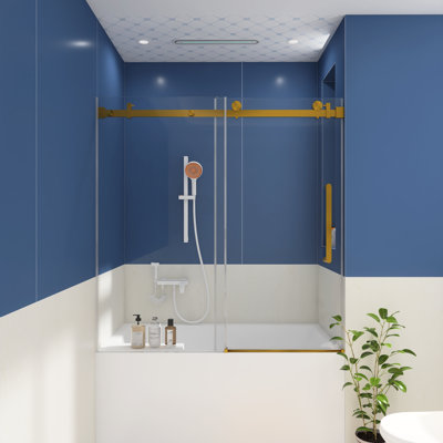 Porte de douche coulissante simple sans cadre l 56 à 60 po x H 60 po en or brossé