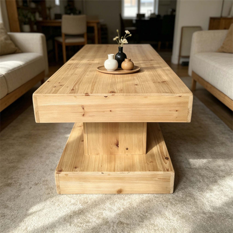 Table basse 47,24 pouces en bois massif avec grain naturel et nœuds pour une élévation de salon chaleureuse et organique