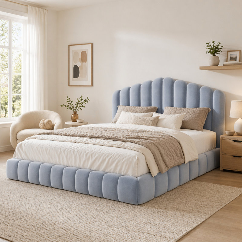 Tête de lit en velours revêtue de tissu d'ameublement
