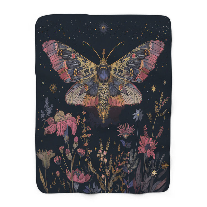Cosmic Moth Harmony - couverture en sherpa de qualité supérieure 1 pièce - reproduction d'art luxueuse, Lit simple