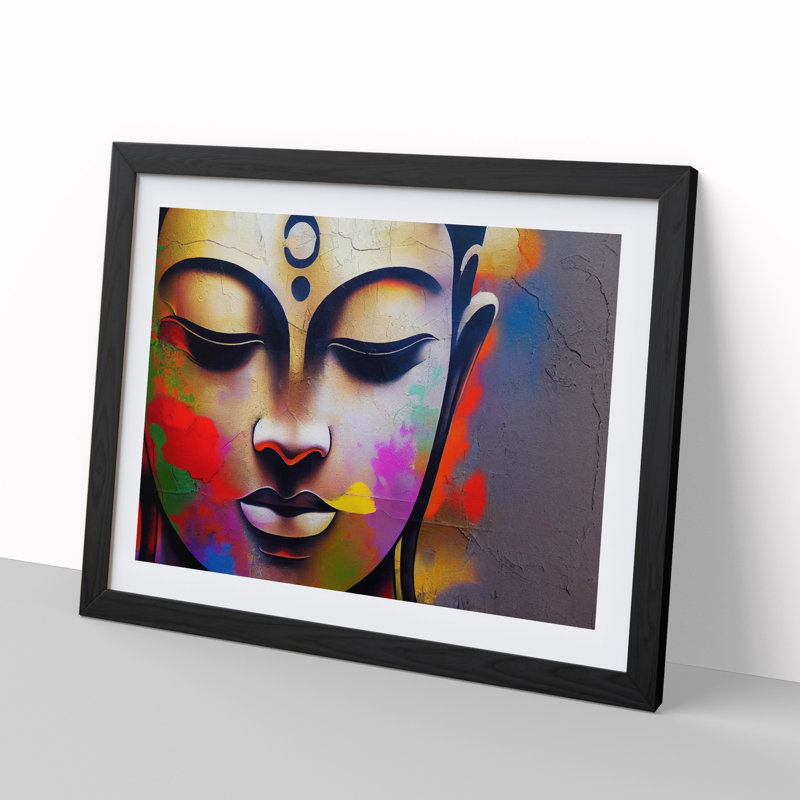 XH1022-6565X Paint Drip Buddha Vol.2 - Single Picture Frame Print, Black, 46cm H x 64cm W x 2cm D